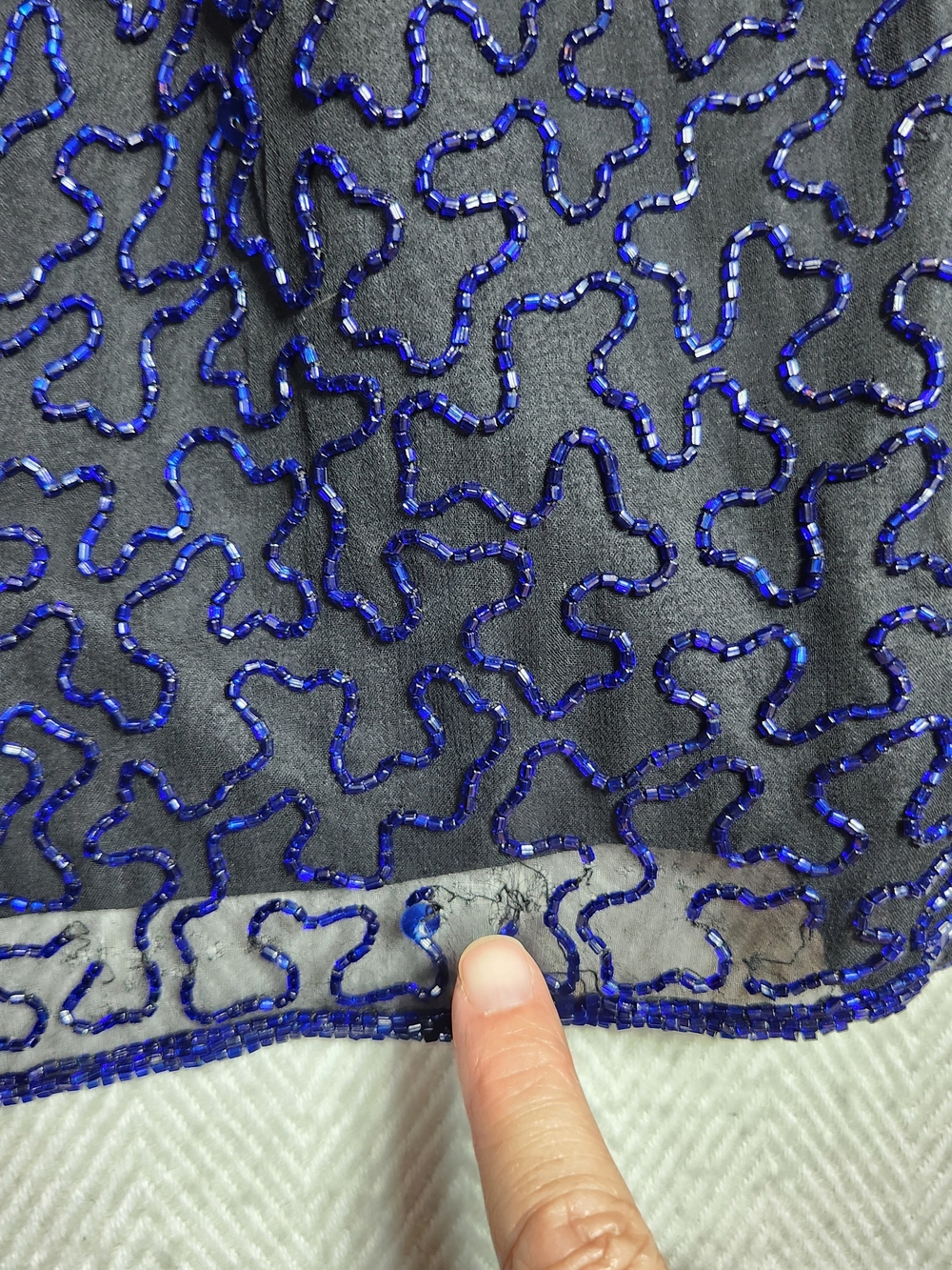 Vtg Andretta Donatello Royal Blue Silk, Glass Beaded Maxi Dress Med Read - Picture 12 of 15